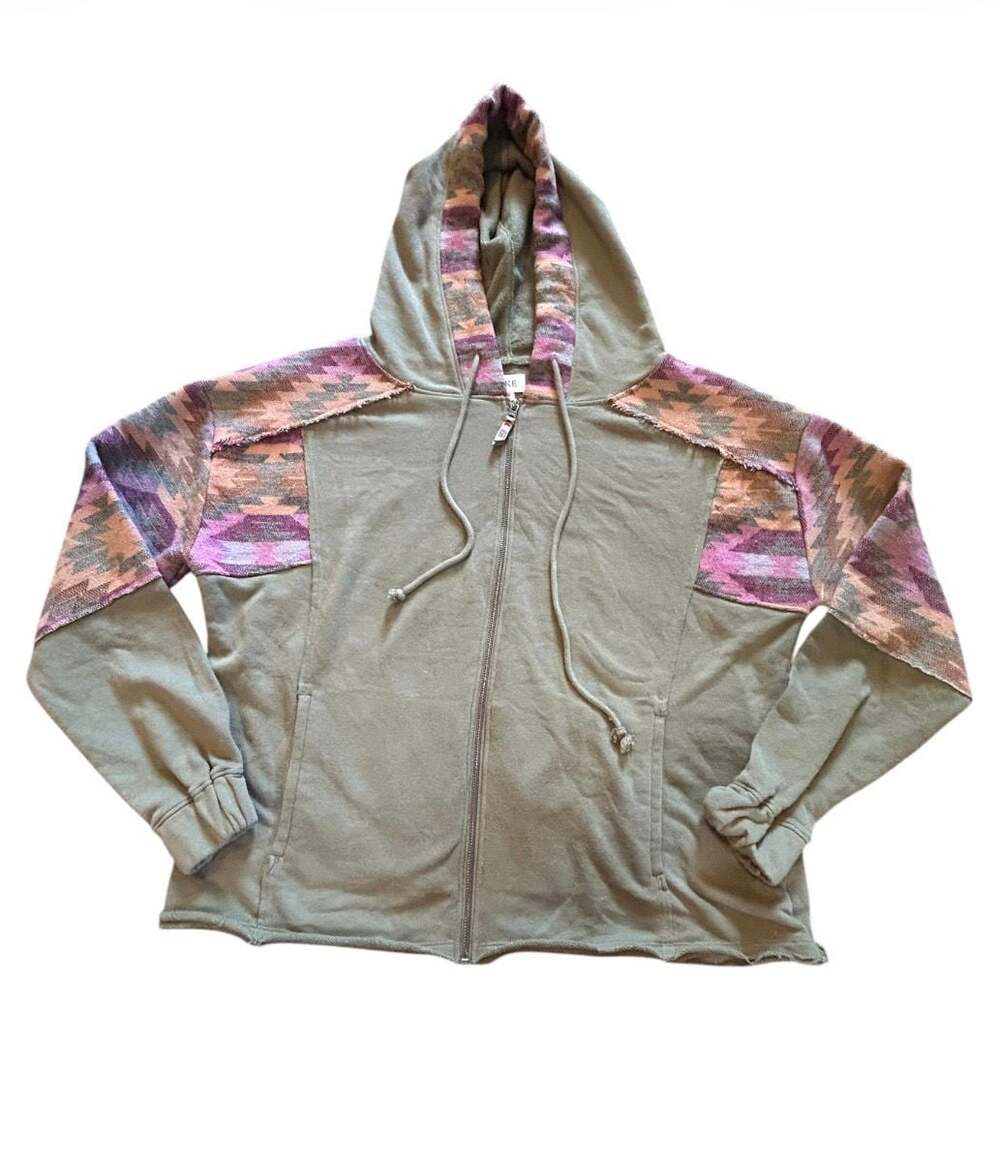 BKE Pieced Southwestern Hoodie in Deep Lichen Green